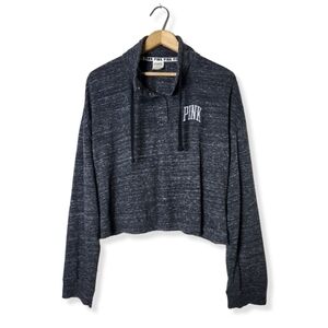 𝅺PINK Victoria's Secret Quarter Snap Cropped Varsity Lightweight Sweatshirt